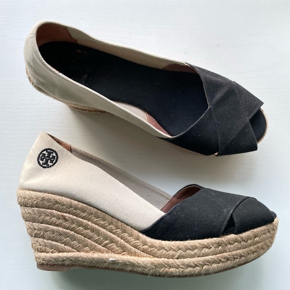 Tory Burch Shoes - Tory Burch Filipa espadrille wedge beige black size 9